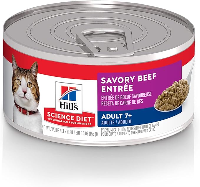 Hill's Science Diet Adult 7+, Senior Adult 7+ Premium Nutrition, Wet Cat Food, Beef Minced, 5.5 oz Can, Case of 24