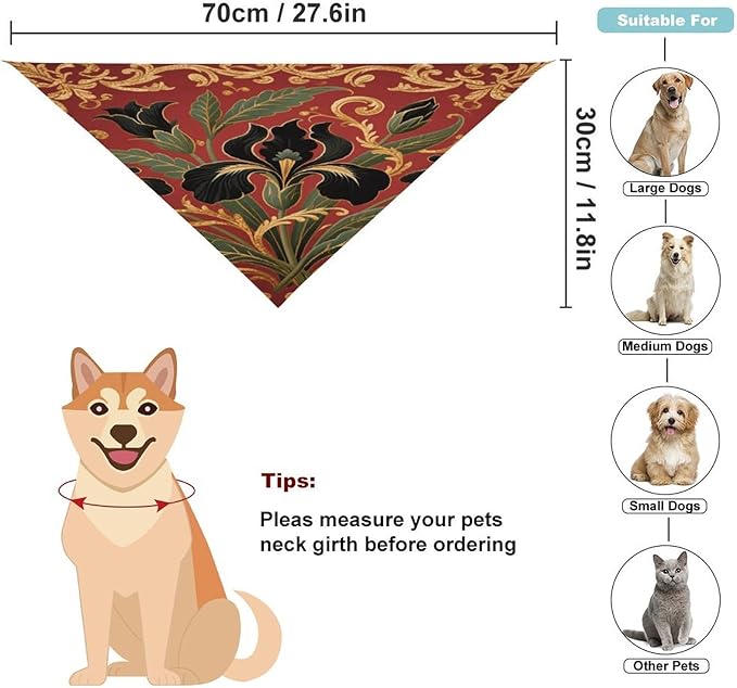 Dog Bandana Spring Pet Scarf Adjustable Triangle Vintage Black Floral Printed Printing Dog Bib Washable Polyester Puppy Bandana for Small Medium Large Dogs Cat Birthday Party Supplies