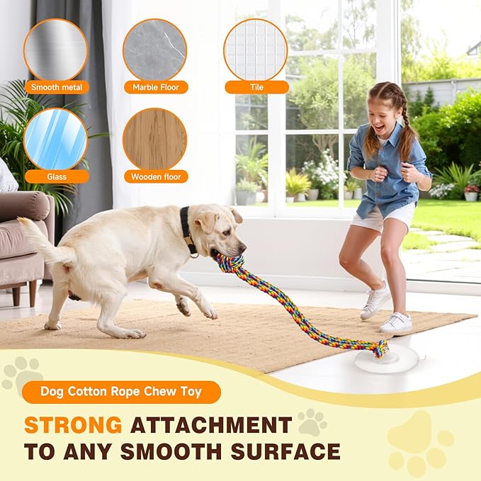 Interactive Tug-of-War Dog Toy with Strong Gel Suction Cup,Cotton Tug Rope,Puppy Teething Toy,Indestructible Chew Toy for Aggressive Chewers,for Small to Medium Dogs，Rainbow Colors