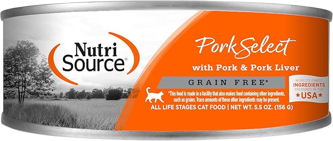 NutriSource Grain Free Pork & Pork Liver Select Canned Cat Food 12/5.5oz Case
