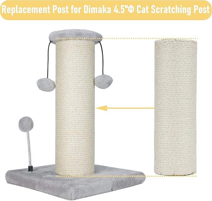 Dimaka Cat Scratching Post Replacement Pole 4.5 inches Diameter,15.7 inches Length,Natural Sisal Covered