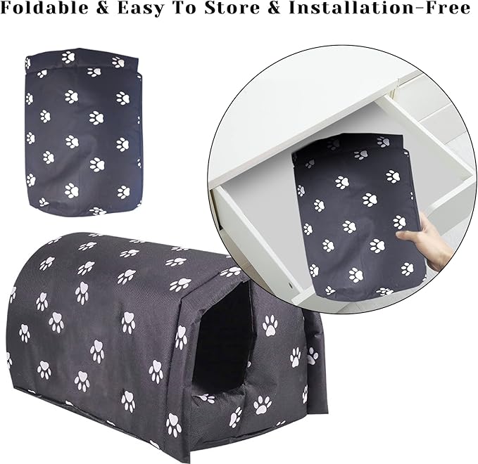 Fhiny Stray Cats Shelter, Waterproof Outdoor Cat House Foldable Warm Pet Cave for Winter Wild Animal Tent Bed Anti-Slip Kitten Cave for Feral Cat Dog Puppy Weatherproof Black (M:17.7"×15.7"×13.7")