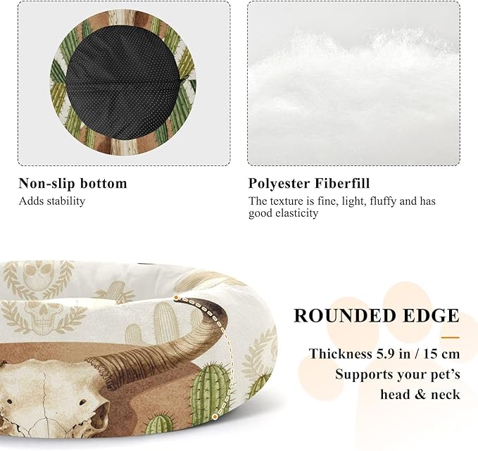 Pet Cat Beds Relieve Stress fluffier Dog & Cat Cushion for Small Size Pets Supplies Western Cactus Skull