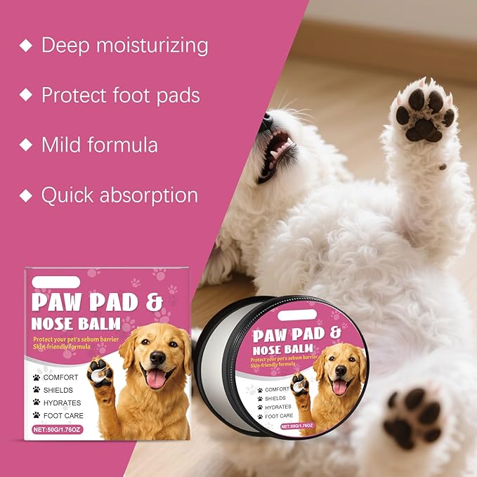 Paw Pad and Nose Balm, Deep Moisturizing Pet Care Formula, Skin-Friendly Protection for Dogs and Cats, Pink, 50g/1.76oz