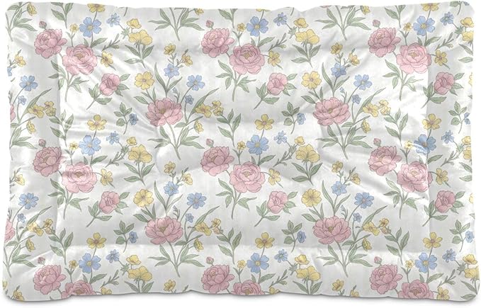 Dog Bed for Crate Washable Pet Sleep Pad, Floral Print Kennel Mat with Non-Slip Bottom, Soft Fluffy Supplies Pet for Dogs and Cats (24x18 inch)