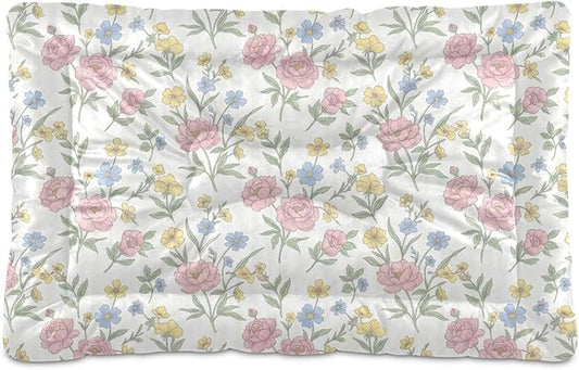 Dog Bed for Crate Washable Pet Sleep Pad, Floral Print Kennel Mat with Non-Slip Bottom, Soft Fluffy Supplies Pet for Dogs and Cats (24x18 inch)
