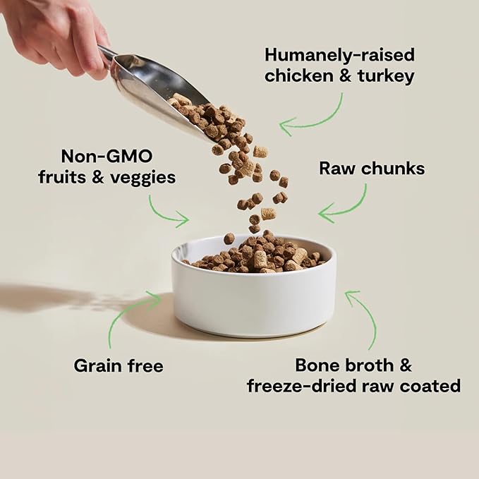 Open Farm, RawMix Dry Cat Food, Protein-Packed Kibble Coated in Bone Broth with Freeze Dried Raw Chunks, for Indoor & Outdoor Cats, Chicken & Turkey Grain-Free Recipe, 8lb Bag