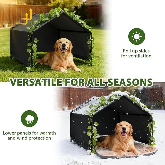 Large Dog Shade for Outside - LitaiL Outdoor Dog Kennel for Small Dogs, 47.2" x 47.2" x 39.4" Outdoor Sun Rain Canopy Pet House, Waterproof Pet Canopy Shelter for Small Animals, Black