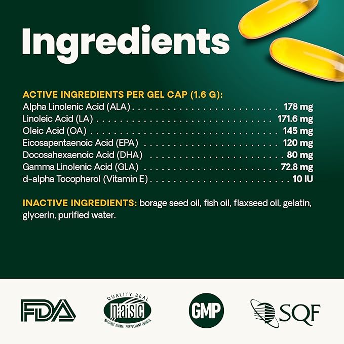 VetriScience Omega Healthy Skin Capsules, Omega 3.6.9 Fish Oil Supplement for Dogs and Cats, Skin Health, Coat Growth, Reduce Shedding, Over 750 mg Omega Fatty Acids per Capsule, Gel Caps, 90 Count