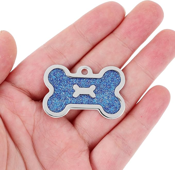 8pcs Dog Bone Pet Id Tags Zinc Alloy Anti-Lost Name Tags Blue 40x25mm for Dog Collar Accessories Puppy Cat Supplies