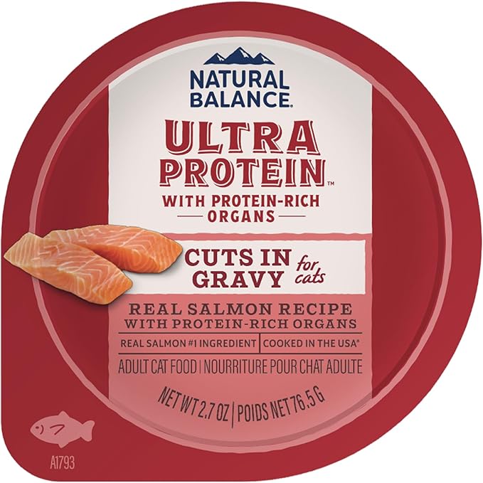 Natural Balance Ultra Protein Wet Cat Food Cuts in Gravy, Real Salmon Recipe with Protein-Rich Organs for Cats, Organ Cat Food with High Protein - 2.7oz. (Pack of 10)