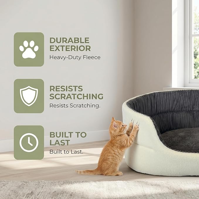 Large Dog Bed Cat Bed 20x30 Inch, Calming Pet Bed for Medium Dogs & Large Cats, Half-Enclosed Open-Top Velvet Anti-Anxiety Bed, Machine Washable Cozy Snuggle Bed (White)