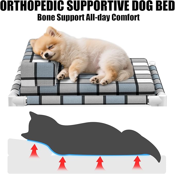 Elevated Raised Lifted Dog Bed Elevated Dogs Bed with Bolster & Cushion Mat Raised Pet Couch Bed with Pillow for Indoor Outdoor