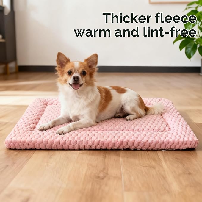Dog Bed Crate Mat, Soft Durable Washable Anti-Slip Kennel Pad for Dogs & Cats, Reversible (Pink, L(35"*23"*1.5"))