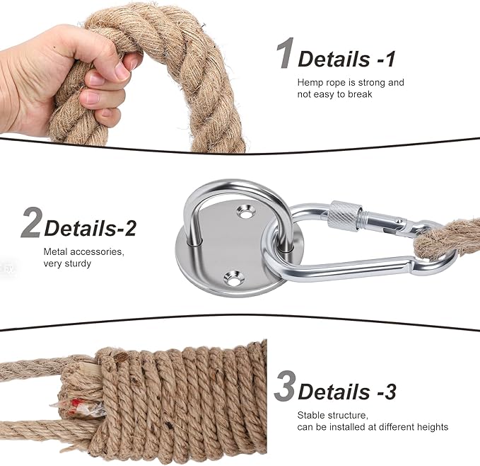 Cat Climbing Rope, Cat Climbing Jute Rope, Wall Mounted Furniture Pole Scratching Post with Hook Screws Clip for Indoor and Outdoor Cats (1.5m / 4.9ft)