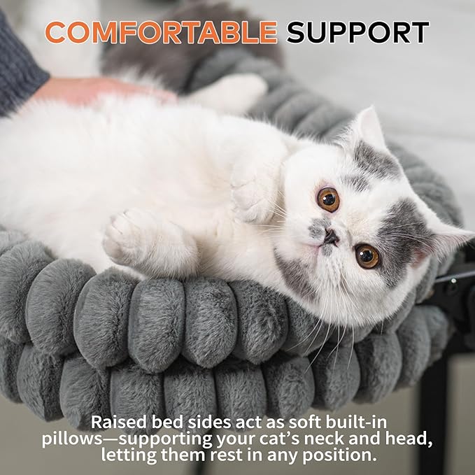 CHEERPALS Cat Desk Bed with Reversible Cushion, 90°Foldable Cat Hammock for Desk Mounted, Suitable for Medium-to-Large Cats and Puppy, Clowd Series(Grey, Large)