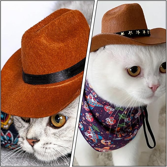 Pet Dog Hat Cat Cowboy Hat Decorative Black Ribbon Plush Band Medium Size Party Headwear for Dogs and Cats Pet Supplies