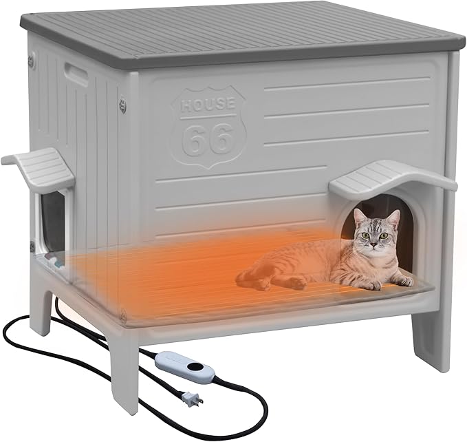 Heated Cat House for Winter, Feral Cat Houses for Outdoor with Escape Door, Outside Waterproof Cat Shelter for Feral Cats, Assemble Easily