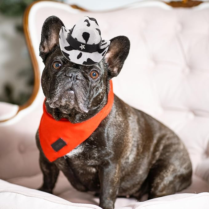 Adjustable Milk Pattern Puppy Hat with Chin Strap, Small Size Cowboy Hat for Dogs and Cats, Festival Party Pet Accessory, Photo Prop for Pet Supplies
