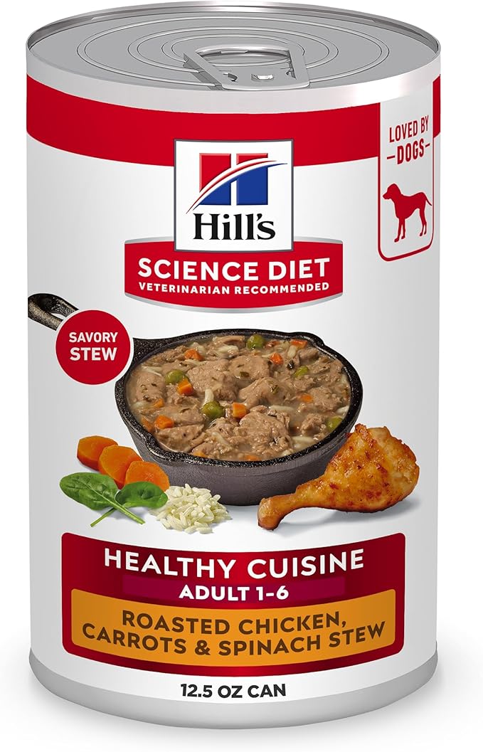 Hill's Science Diet Healthy Cuisine, Adult 1-6, Great Taste, Wet Dog Food, Roasted Chicken, Carrots & Spinach Stew, 12.5 oz Can, Case of 12
