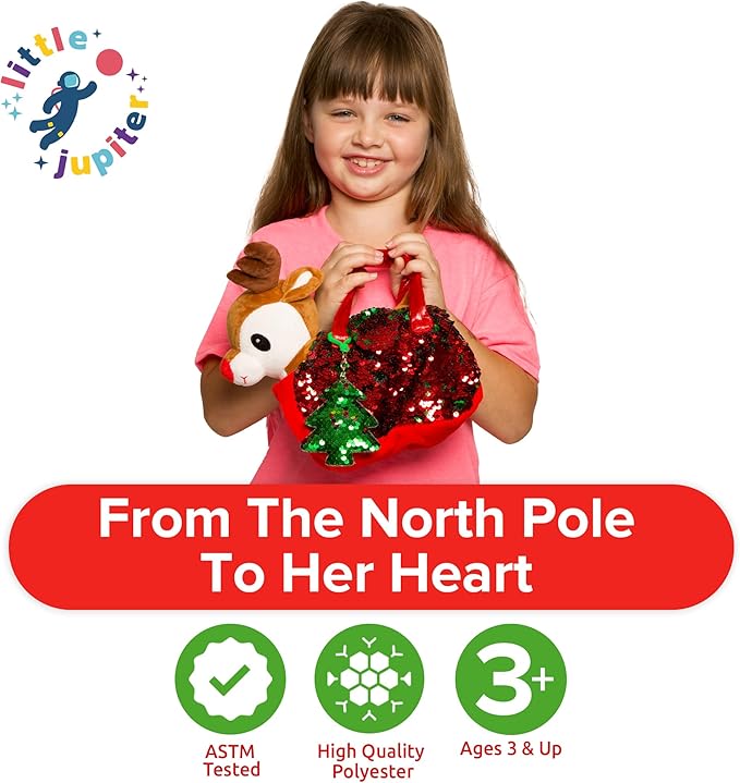 Little Jupiter Plush Pet Set - Includes Reindeer Stuffed Toy with Purse for Age 4-5 - 6-7 yrs - Christmas Stuffed Animal - Gifts for Girls - Stuffed Animals - Toys plushie (Reindeer)