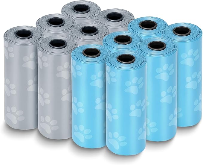Cat Dog Poop Litter Bags for Waste Refuse Cleanup - 12 Rolls Thick and Leakproof, Eco-Friendly & Easy to Use for Pet Outdoor Walking and Travel Supplies - Assorted Colors (180 Bag)