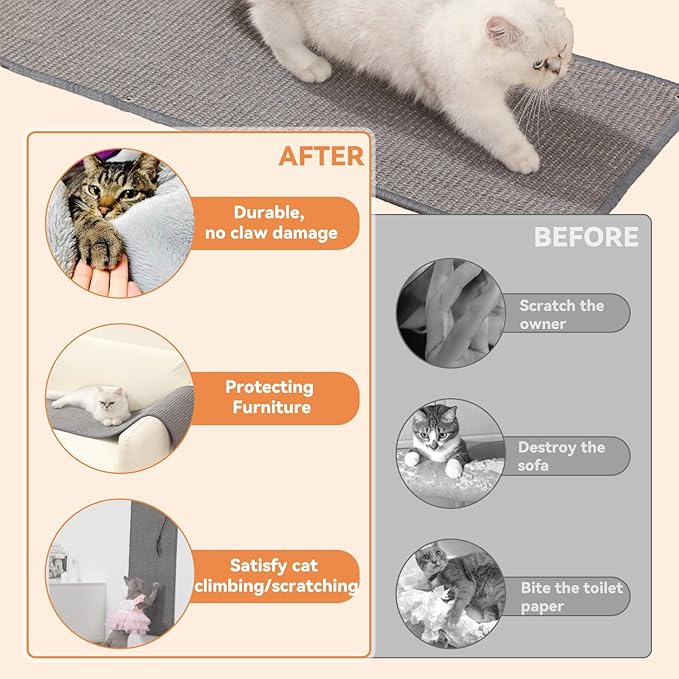 66.93x13.38x0.32 inch Thickened Cat Wall Scratcher Carpet, Cat Climbing Wall, Durable Cat Wall Furniture, Tall Cat Scratching Post, Wall Scratchers for Indoor Cats, Couch Sofa Protector (Grey)