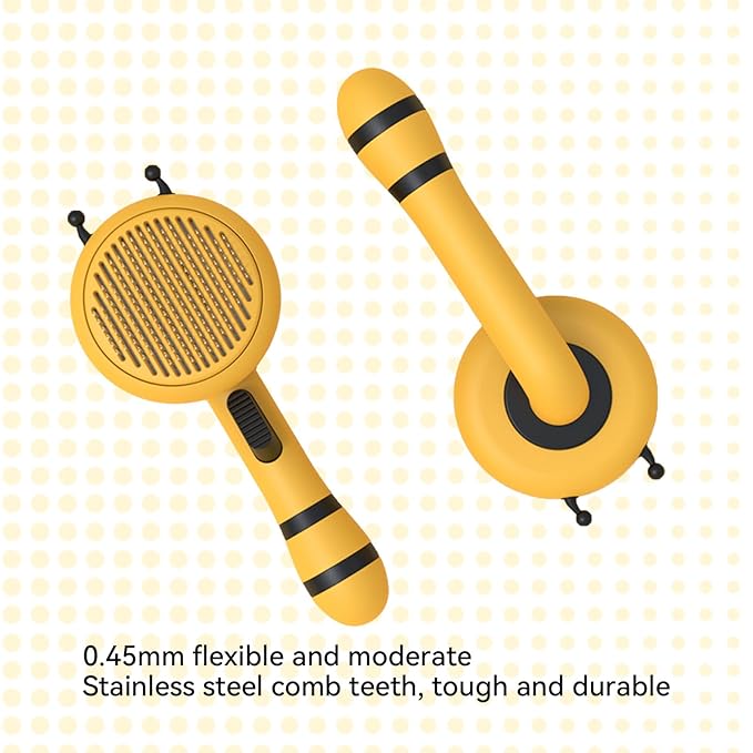 Bee Cat Brush, Pets Skin Friendly Grooming Brushes for Shedding Dogs Cats Hair Easy to Remove Loose Undercoat with Long or Short Hairs Pet Massage Tool All Hair Type (Yellow)