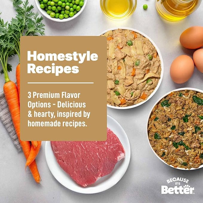 Because It's Better Entrée Complete Meal, Variety Pack, Human Grade Wet Dog Food, 10 oz Pouches, 6 Count