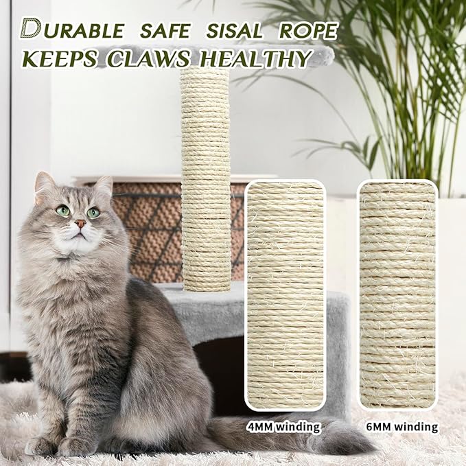 Natural Sisal Rope 1/4 Inch 6mm 164-Feet for Cat Scratching Post Tree Tower Replacement Repair and Replace, DIY Hemp Twine Rope for Cat Scratching Furniture Window Perch and Crafts Gardening