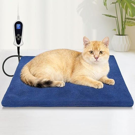 Bestio Cat Heating Pad, 18×18 in Waterproof Heated Cat Bed with Intelligent Constant Temperature Switch and Metal Protective Tube, Pet Heating Pads for Cats Dogs with Washable Cover-Blue (Small)