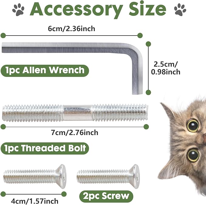 Barelove Cat Scratching Post Replacement, 4 Pieces Cat Scratcher Cat Tree Replacement Parts, 15.4'' x 2.67" Dia + 7.87“ x 2.67" DiaNatural Sisal Rope Cat Scratch Posts Include M8 Screws, Green