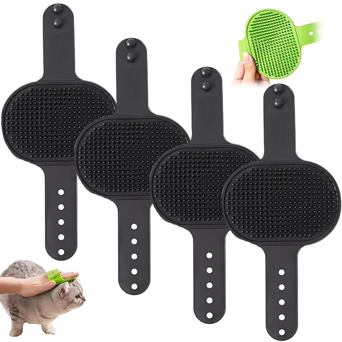 Silicone Grooming Strap Pad for Cats, Silicone Grooming Strap Pad 2-in-1self Groomer for Kitten,Bathing Brush,Scratching Board Pet Supplies for Cats Tree Furniture Sofa Chair Legs (4pcs Black)