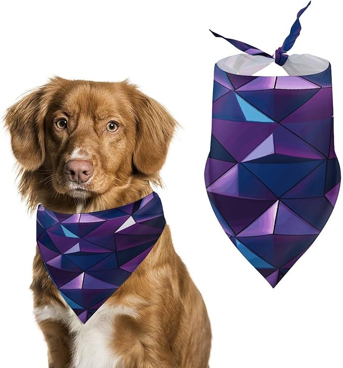 Dog Bandana Spring Pet Scarf Adjustable Triangle Purple Geometric Printing Dog Bib Washable Polyester Puppy Bandana for Small Medium Large Dogs Cat Birthday Party Supplies