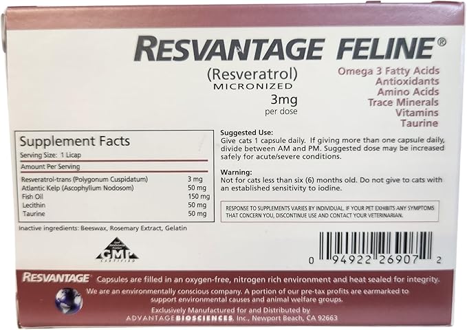 Feline - Resveratrol - The Longevity Supplement for Cats - 30 Capsules