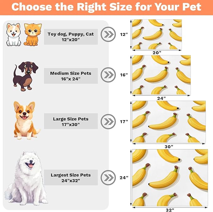 Banana Fruit Dog Food Mat for Floors Absorbent Dog Bowl Mat for Food and Water Dispenser Quick Dry Cat Food Placemat Pet Supplies 24" x 32", Tropical Fruit