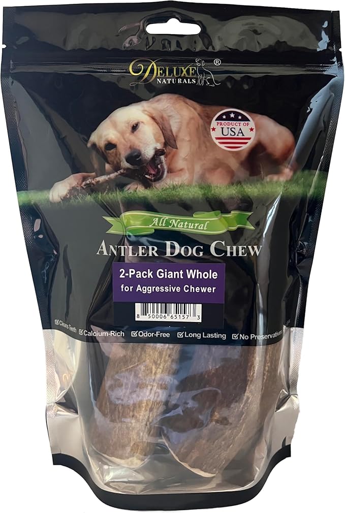 2-Pack Giant Whole Elk Antler Dog Chews for Large to Giant Dogs Over 60 lbs (6-10 Inch) | Heavy Chewer Dog Toys | Long Lasting Natural Bones for Aggressive Chewers