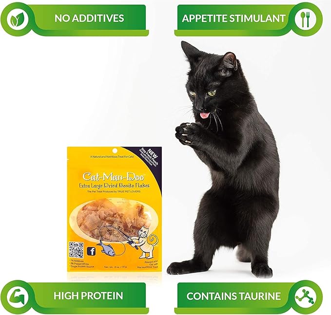 Cat-Man-Doo Extra Large Dried Bonito Flakes Treats for Dogs & Cats - All Natural High Protein Flakes - 4oz Bag (2 Pack)