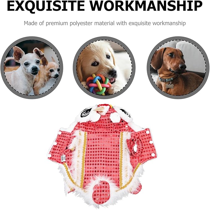 VOSAREA Lion Dance Dog Costume, Red Festive Pet Garment, Puppy New Year Apparel for Party and Festival, Size S, Soft Fabric Pet Supply