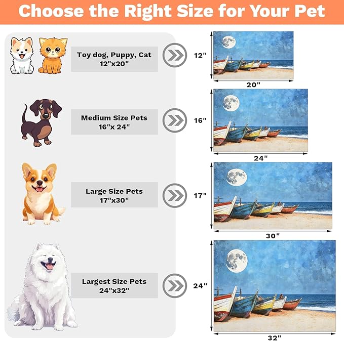 Seasides Sailboat Dog Food Mat for Floors Absorbent, Quick Dry Water Dispenser Mat for Food, Water, Pet Supplies 17" x 30", Nautical Coastal