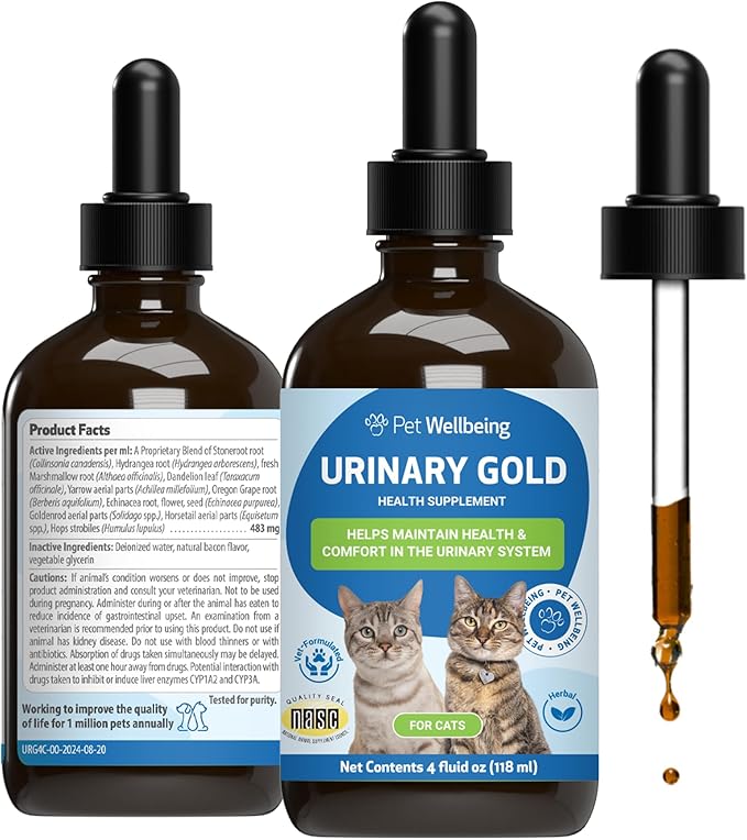 Pet Wellbeing Urinary Gold for Cats - Vet-Formulated Multi-Herb Urinary Tract Support - Feline Bladder Health & Urinary System Wellness - Holistic Cat Supplement - Liquid Formula (4 fl oz (118 ml))