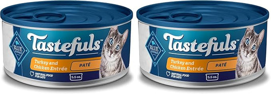 Blue Buffalo Tastefuls Wet Cat Food Paté,Made with Natural Ingredients,Turkey and Chicken Entrée,5.5-oz Cans,(Pack of 48)