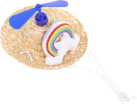 Pet Straw Hat with Rotor Cute Woven Straw Cap Small Size Photo Props for Dogs Pet Supplies Decorative Doggy Hat for Outdoor and Home Use