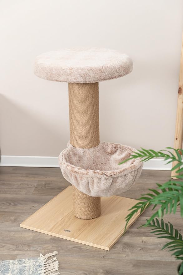 TRIXIE Mauricio Cat Tree – Cat Tower with Jute Posts, Cozy Bed & Large Platforms – Indoor Cat Furniture for Scratching & Climbing – Beige, 19.7" x 19.7" x 33.1"