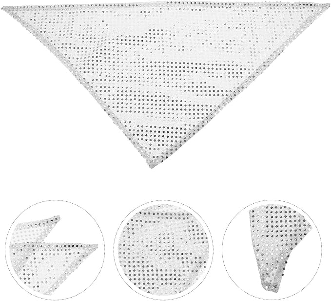 TEHAUX 2pcs Dog Bandana Bib Set, Sequin Triangle Scarf with Mesh Fabric, Silver Color, Puppy Saliva Towel for Pet Supplies and Accessories