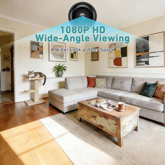 Mini WiFi Camera for Heated Cat House, 1080P HD, Night Vision, Motion Detection, 130°Ultra-Wide Angle, Local & Cloud Storage(SD Card Not Included), Remote Monitoring Anytime(Plug-in Use Only)