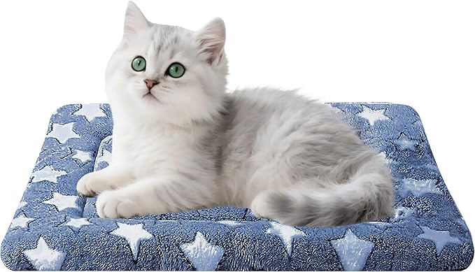 Dog Bed Mat for Crate, Soft Kennel Pad, Durable Comfort Mat for Dogs and Cats, Home and Crate Use (NavyBlue&Star, 18"*14"*1.5")
