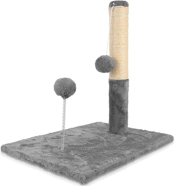 BESPORTBLE Integrated Large Sisal Cat Scratching Post and Sturdy Vertical Scratcher with Gray Floor Base for Indoor Cats and Kittens