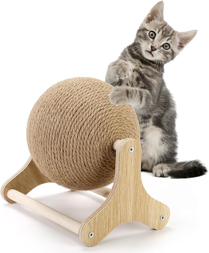 Sisal Cat Scratching Ball, Cat Scratcher Ball Toy with Stable Stand, Interactive Exercise Toy for Small Pet Interactive Exercise and Play
