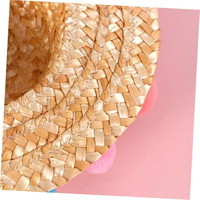 VICASKY Pet Straw Hat with Lace Pattern Small Woven Straw Cap Funny Photo Prop Decorative Hat for Dogs Puppy Pet Supplies